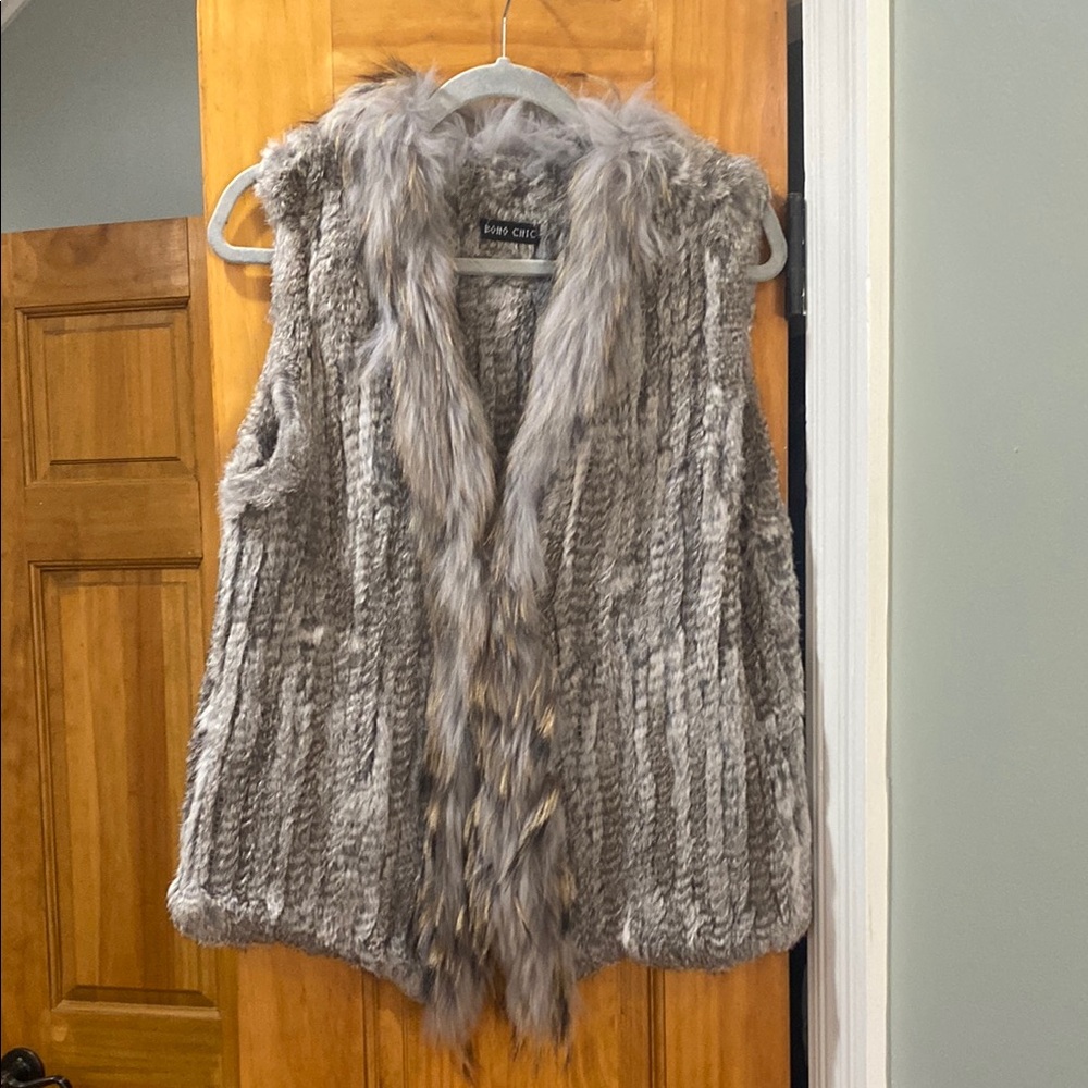 Boho Chic Gray Rabbit Fur Vest